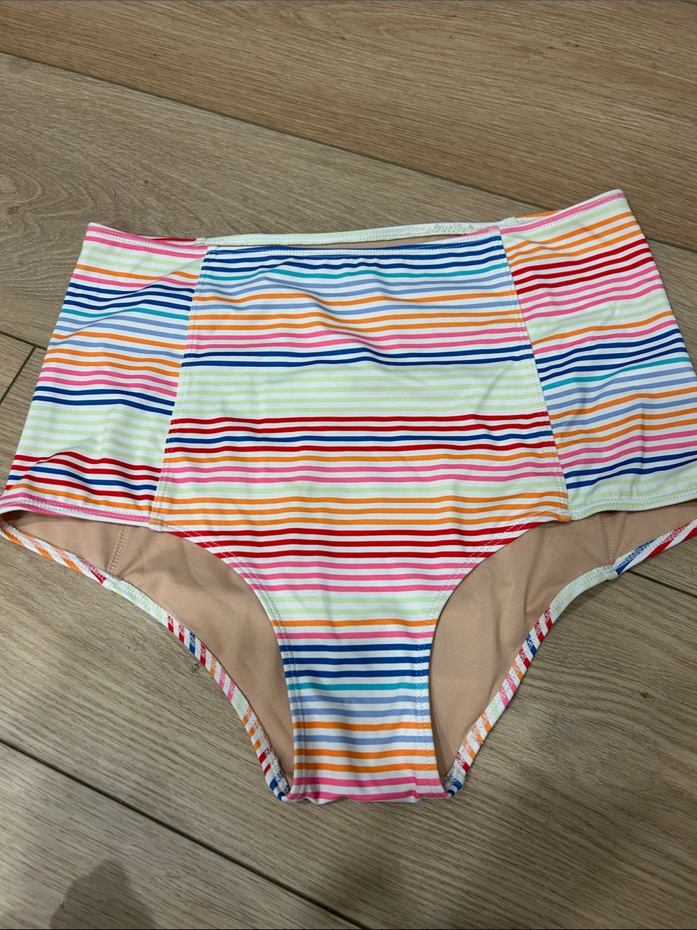 Kortni Jeane Rainbow Striped High-Waist Bikini Bottoms